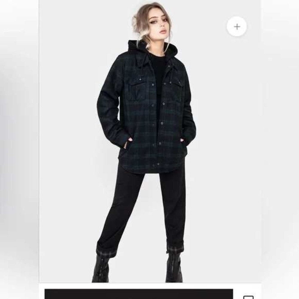 NWT Disturbia Trellis Hooded Pocket Wool Blend Goth Check Shacket 10